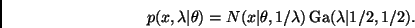 \begin{displaymath}
p(x, \lambda \vert \theta) =
N(x \vert \theta, 1/\lambda) \, \mbox{Ga}(\lambda \vert 1/2, 1/2).
\end{displaymath}