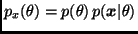 $p_x(\theta) = p(\theta) \, p(\bmath{x} \vert \theta)$