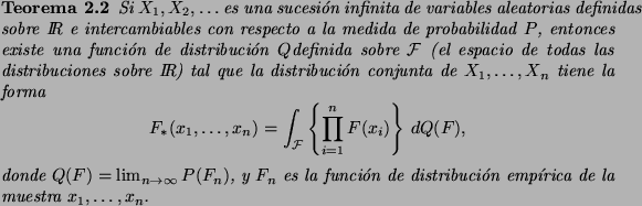 \begin{Theo}
Si $X_1,X_2,\ldots$\ es una sucesi\'on infinita de variables aleato...
...i\'on de
distribuci\'on emp\'{\i}rica de la muestra $x_1,\ldots,x_n$.
\end{Theo}